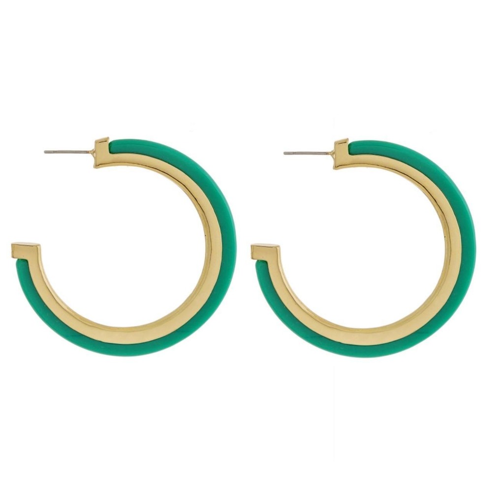 Green and Gold Hoop Earrings